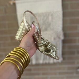 Gold Strappy Block Heel Sandal - Women's Dress Sandal